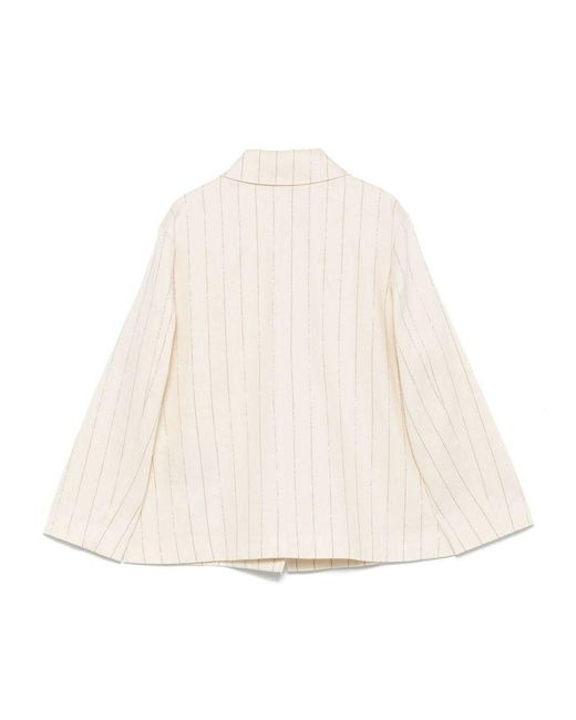 Seventy Natural Cream Linen Blended Pinstriped Jacket