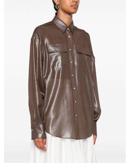 Camicia Con Effetto Metallizzato di Brunello Cucinelli in Brown
