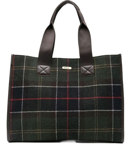 Barbour Black Large Plaid-Pattern Tote Bag