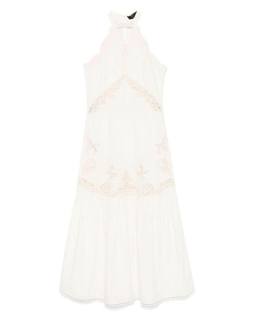 Abito Lungo Color Avorio Con Scollo All'Americana di Twinset in White
