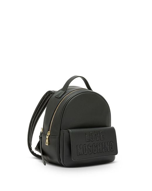 Love Moschino Black Synthetic Leather Backpack With Sequined Logo
