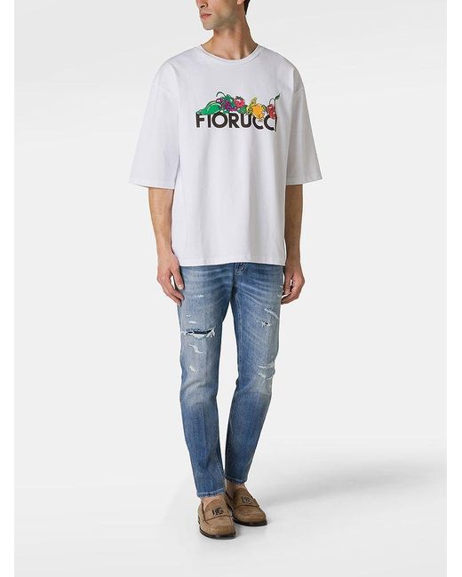 | T-shirt in cotone con stampa frutta e logo | male | BIANCO | S di Fiorucci in White da Uomo