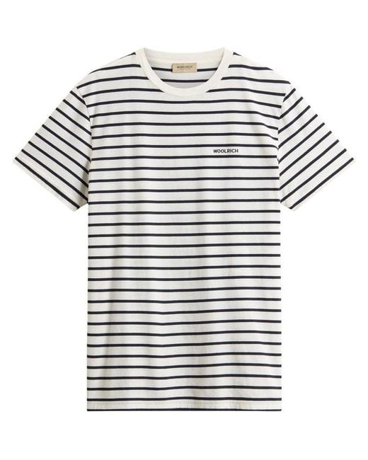 T-Shirt A Righe di Woolrich in White da Uomo