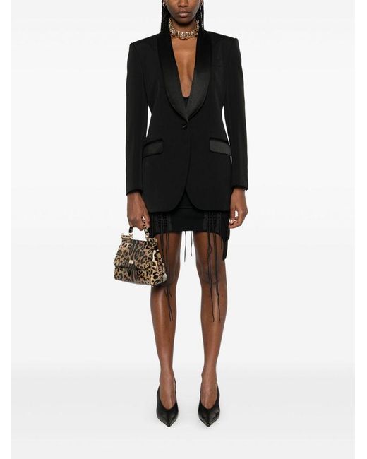 Blazer Monopetto Con Revers A Contrasto di Dolce & Gabbana in Black