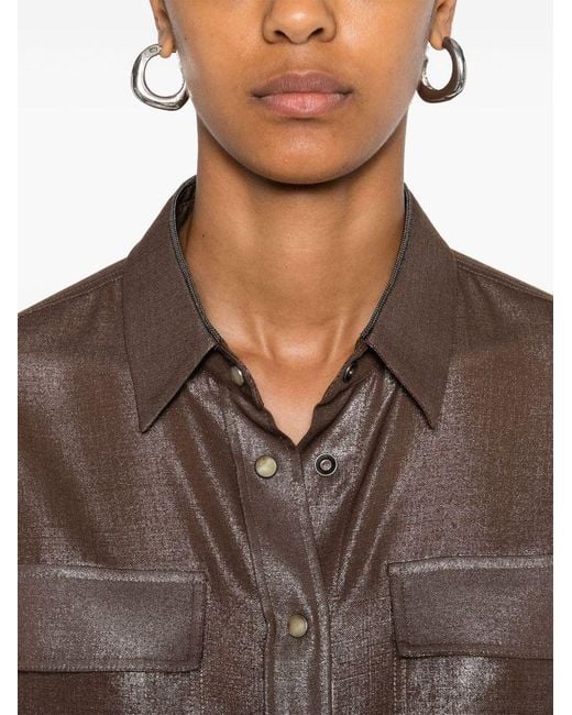 Camicia Con Effetto Metallizzato di Brunello Cucinelli in Brown