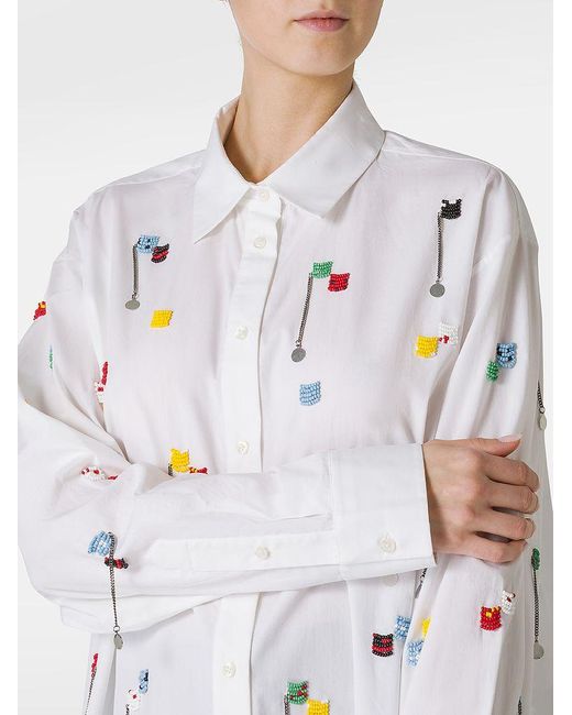 | Camicia in cotone con perline colorate ricamate | female | BIANCO | 40 di MSGM in White