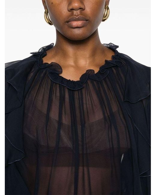 Alberta Ferretti Blue Ruffled Blouse