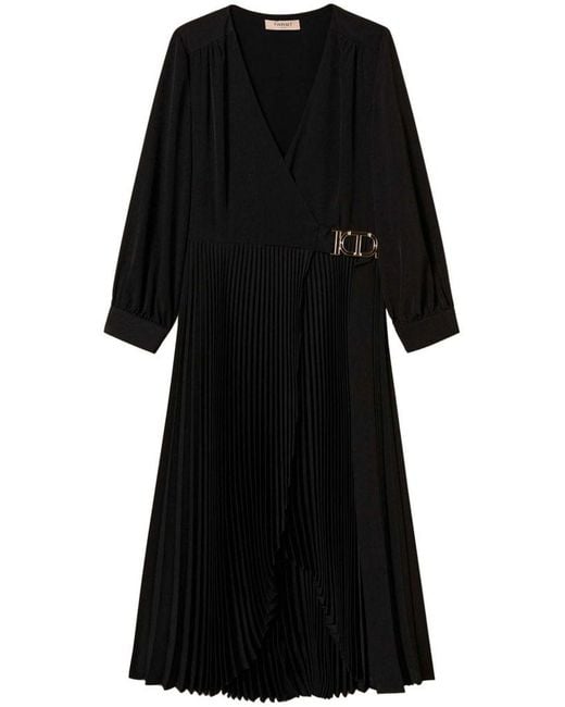 Abito Midi Con Plissè di Twinset in Black