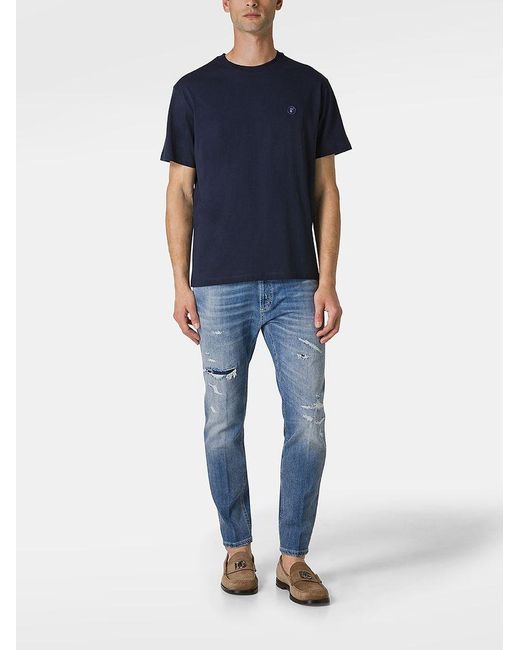 | T-shirt Adelmar in cotone con logo ricamato frontale | male | BLU | XL di Save The Duck in Blue da Uomo