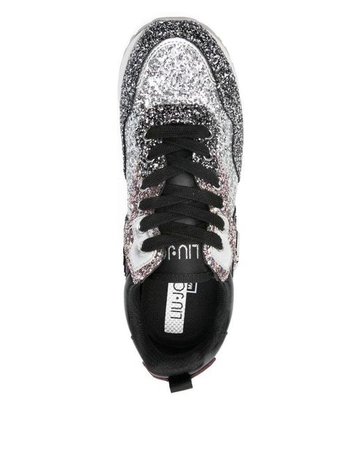 Liu Jo White Logo-Plaque Glitter-Embellishment Sneakers