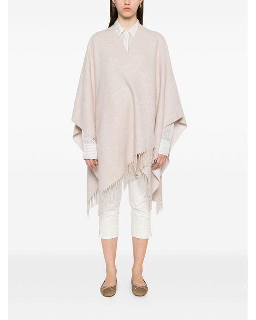 Liu Jo White Logo-Patch Fringed Poncho