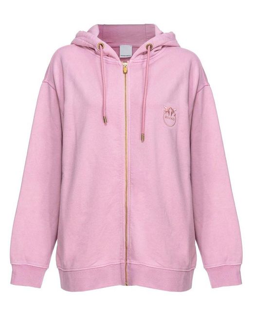 Love Birds-embroidered zip-up hoodie di Pinko in Pink