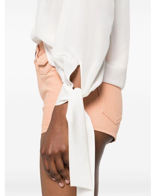 Max Mara White Tied-Cuff Blouse