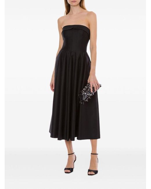 Alberta Ferretti Black Strapless Midi Dress With Flared Skirt