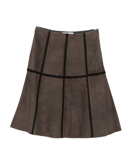 Blugirl Blumarine Brown Suede Midi Skirt With Insert Design