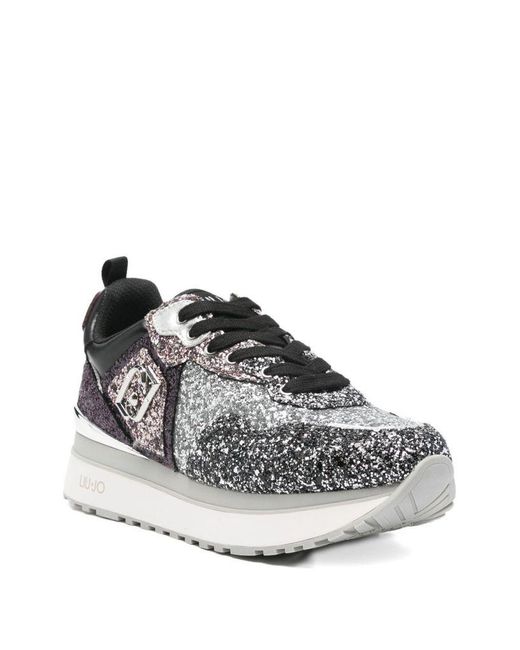 Liu Jo White Logo-Plaque Glitter-Embellishment Sneakers