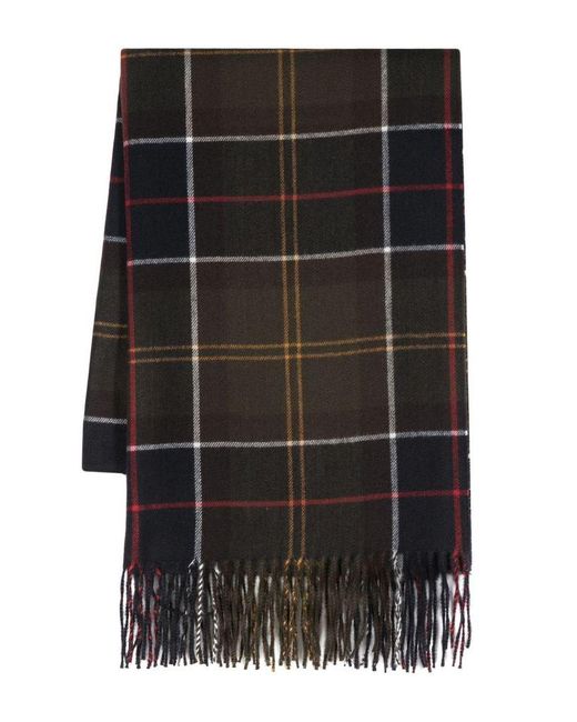 Barbour Black Check-Pattern Fringed Scarf