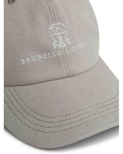 Brunello Cucinelli Gray Baseball Cap With Printed Logo for men