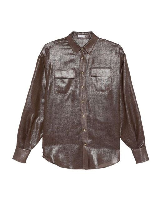 Camicia Con Effetto Metallizzato di Brunello Cucinelli in Brown