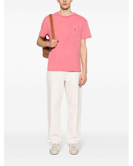 | T-shirt in cotone con tasca e logo ricamato | male | ROSA | XL di Polo Ralph Lauren in Pink da Uomo