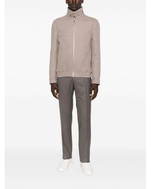 Brunello Cucinelli Brown Zip-Fastening High-Neck Jacket for men