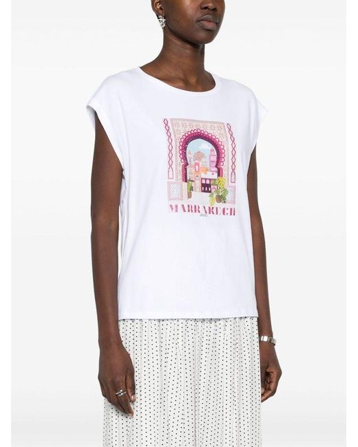 | T-shirt in cotone stretch con logo con strass | female | BIANCO | XS di Liu Jo in White