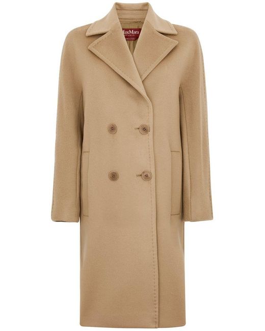 Max Mara Natural 'Agenda' Double-Breasted Virgin Wool Coat