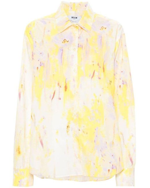 | Camicia in cotone con stampa a fiori | female | GIALLO | 44 di MSGM in Yellow