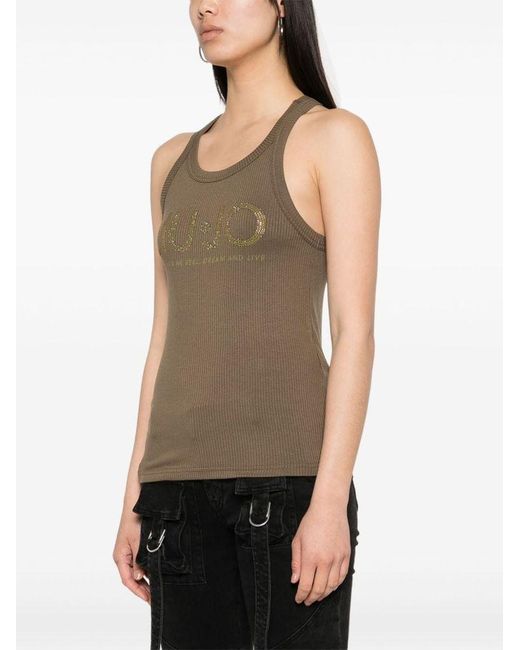 | T-shirt in viscosa senza maniche con logo e strass | female | VERDE | L di Liu Jo in Brown