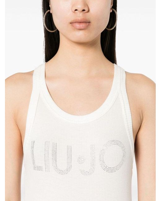 | T-shirt in viscosa senza maniche con logo e strass | female | BIANCO | L di Liu Jo in White