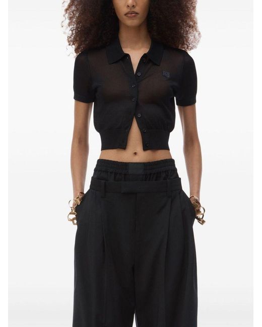 Polo Nera Stile Cardigan Semitrasparente di Alexander Wang in Black