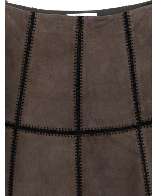 Blugirl Blumarine Brown Suede Midi Skirt With Insert Design