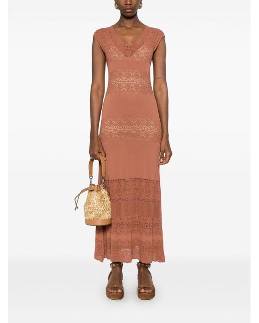 Abito Midi Traforato di Twinset in Brown