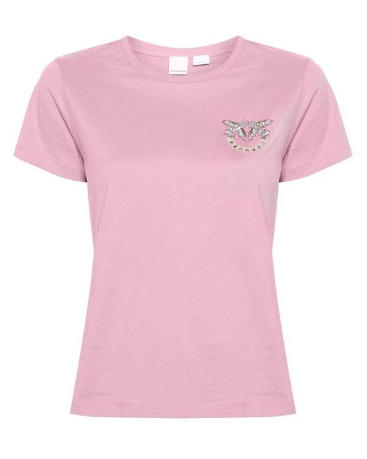 | T-shirt logo strass | female | ROSA | XS di Pinko in Pink