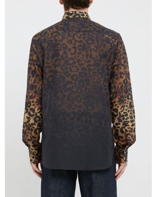 Camicia Con Texture Animalier di Amaranto in Black da Uomo