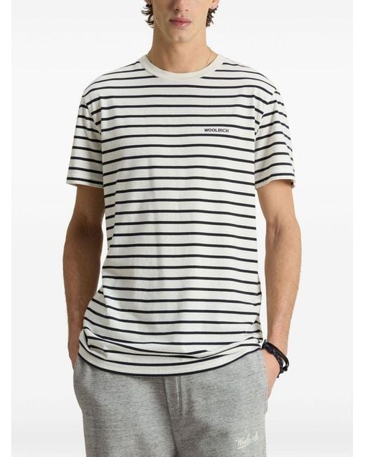 T-Shirt A Righe di Woolrich in White da Uomo