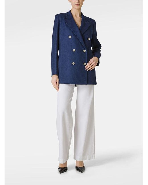 | Cappotto corto doppiopetto in lino e cotone | female | BLU | 42 di Harris Wharf London in Blue