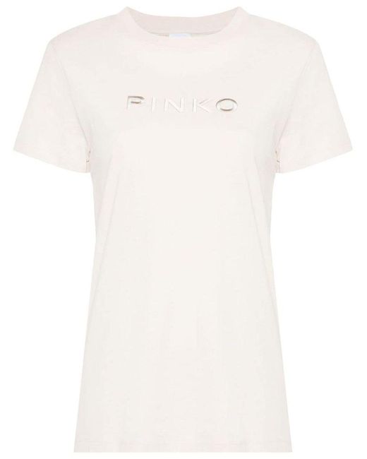| T-shirt logo ricamato | female | BIANCO | XS di Pinko in White
