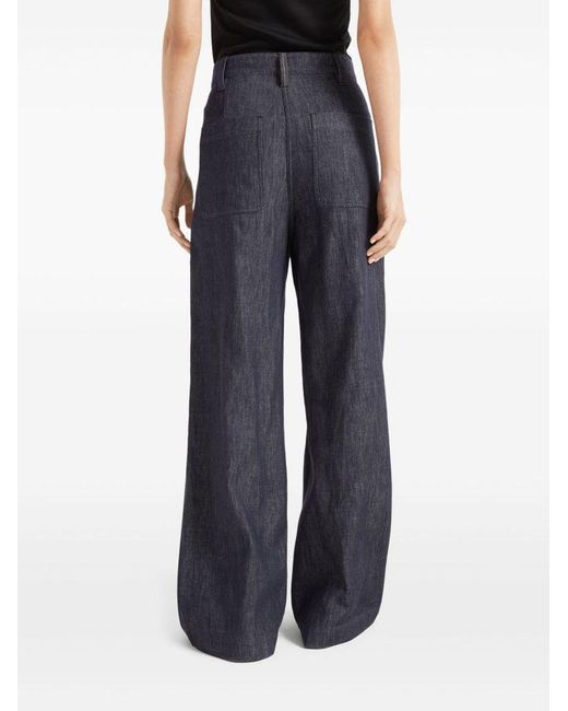Brunello Cucinelli Blue Cotton Wide Leg Denim Effect Pants