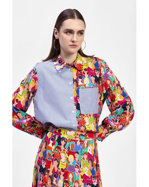 Camicia A Maniche Lunghe Doppia Stampa E Taschina di Dixie in Red