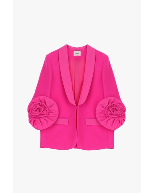 Giacca Monopetto Con Fiore Applicato Sulle Maniche di Dixie in Pink