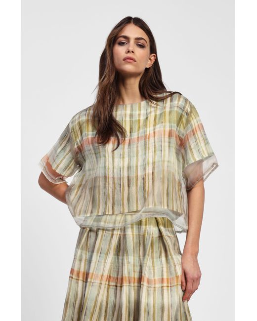 Top Con Maniche Corte E Tulle di Dixie in Natural