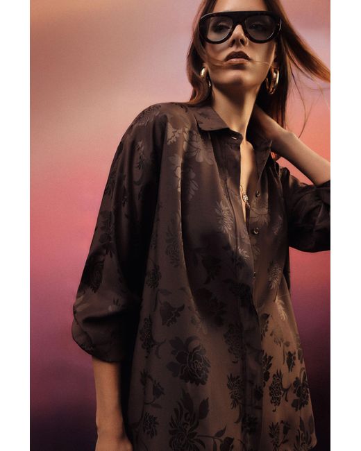 Chemise Motif Jacquard À Coupe Asymétrique Dixie en coloris Brown
