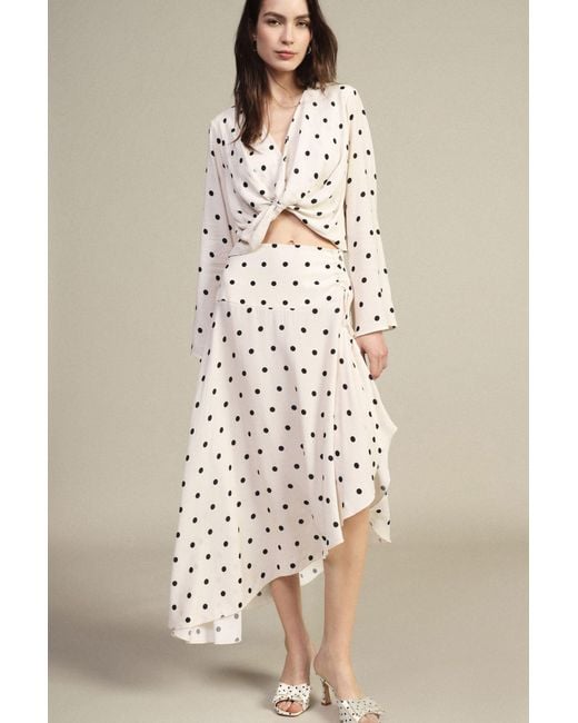 Jupe Longue Asymétrique À Pois Taille Haute Dixie en coloris White