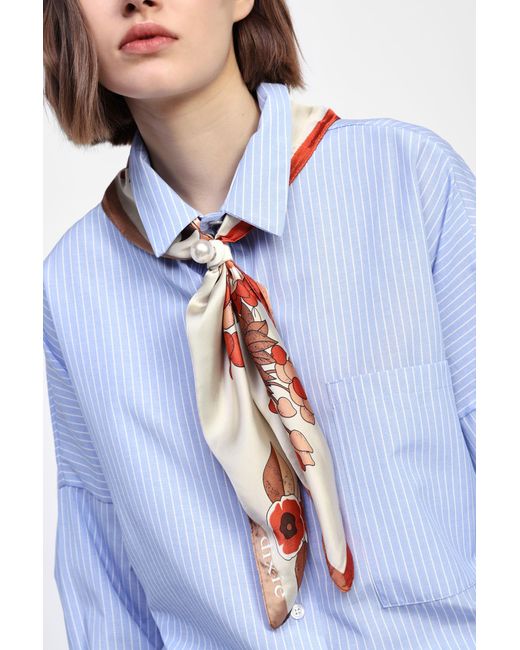 Camicia A Righe Maniche Lunghe E Foulard di Dixie in Blue