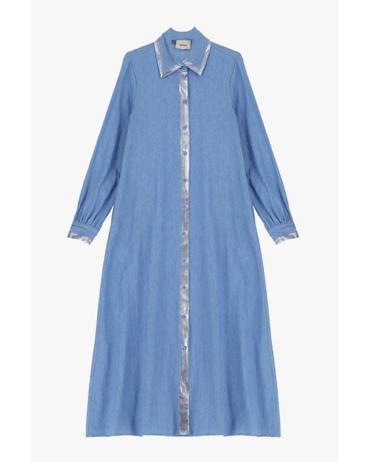 Robe Longue En Jean De Coton Avec Ourlets Effet Métallisé Dixie en coloris Blue