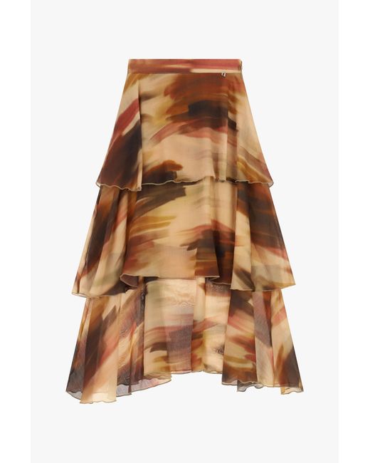Jupe Longue À Volants Imprimé Aquarelle Taille Haute Dixie en coloris Brown