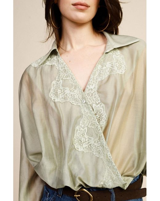Camicia Semitrasparente Con Pizzo E Collo Classico di Dixie in Green