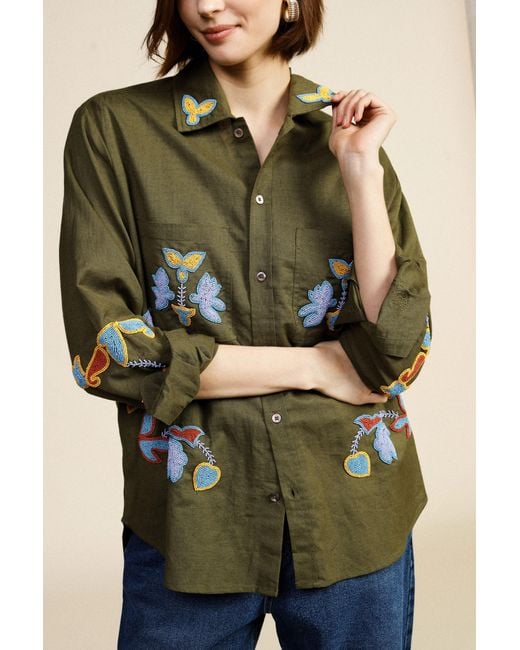 Veste Ample À Broderies Florales Et Poches Dixie en coloris Green
