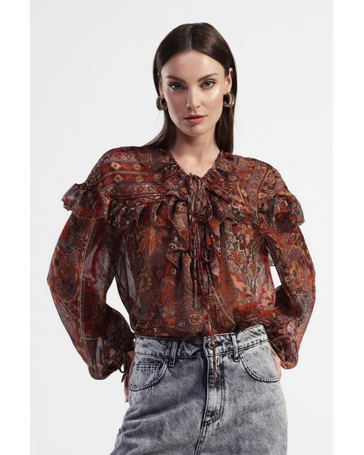Camicia A Stampa Floreale Con Maniche Lunghe di Dixie in Brown
